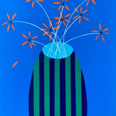 claudia st. peter orange flowers in striped vase