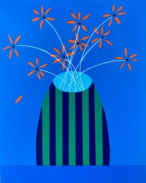 claudia st. peter orange flowers in striped vase