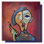 "Ode to Picasso" is a vibrant 3D piece that beautifully blends metals, acrylics, resin, wood, and jewelry to reflect the complexity of the human experience.